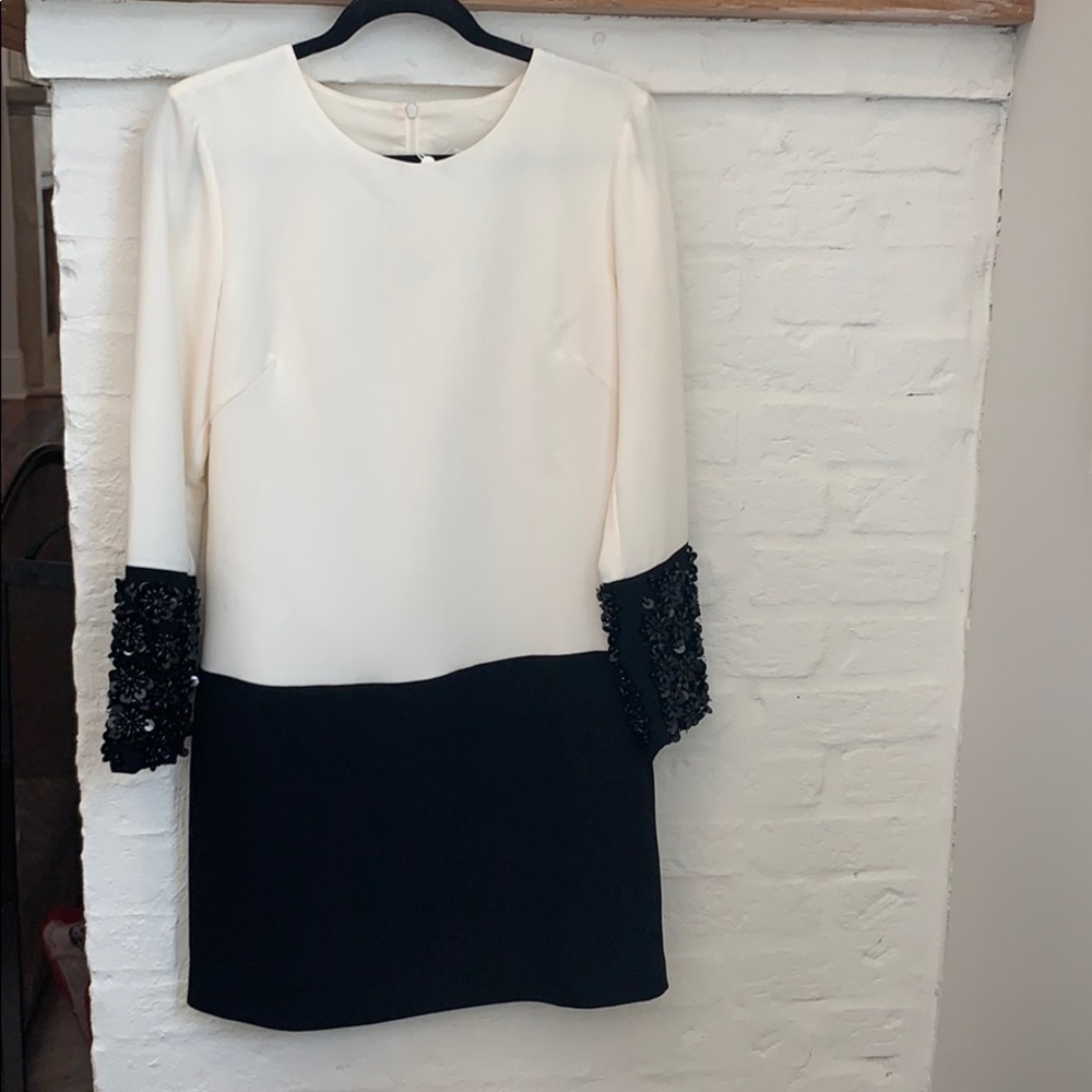 Trina Turk cream and black cocktail dress